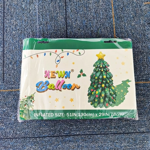 Uninflated Christmas tree balloon package showing the 51x29 inch inflated size dimensions