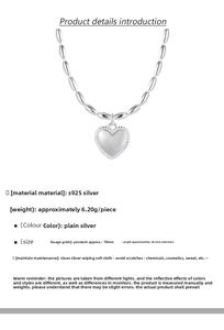 Detail view of S925 silver heart necklace with 10mm pendant and 40+5cm chain size