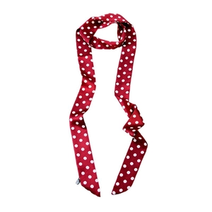 Elegant red polka dot silk scarf necklace for women, versatile retro long choker tie