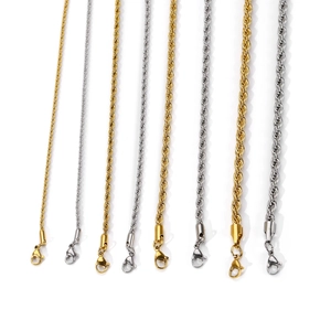 Detailed comparison of gold and silver stainless steel rope chains in various thicknesses