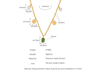 Detailed size specifications for a titanium steel emerald green zircon pendant necklace