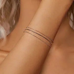 Elegant s925 sterling silver triple-layer chain bracelet set with minimalist thin design
