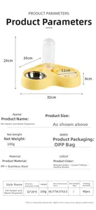 Detailed dimension chart for dual-use cat feeder with stainless steel bowl and water bottle