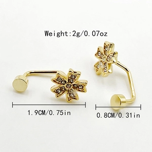 Gold titanium steel leaf earrings with zircon stone detail and 1.9cm length measurement
