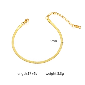 Elegant 3mm gold-plated stainless steel herringbone chain bracelet for women in 17+5cm size