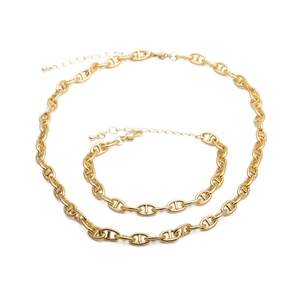 Anchor Chain Necklace And Bracelet Copper Gold Tone Hip Hop Punk Minimalist Jewelry For Women Men Adjustable
