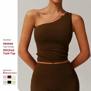 Women One Shoulder Yoga Vest Asymmetric Sports Top Slim Fit Quick Dry Nylon Spandex Athletic Tank Top For Fitness Gym