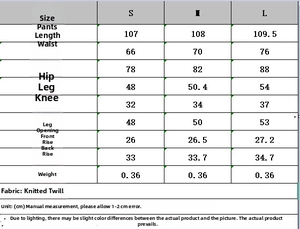 Tabella taglie dettagliata per completo da donna con top in maglia e pantaloni a zampa