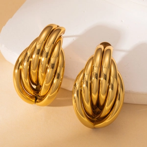 Boucles d'oreilles dorées en acier inoxydable avec lignes géométriques entrelacées