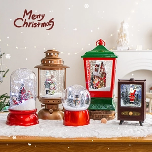 Christmas Snowing LED Lantern Retro TV Water Light Santa Claus Snowman Automatic Snowfall Glowing Desktop Holiday Ornament
