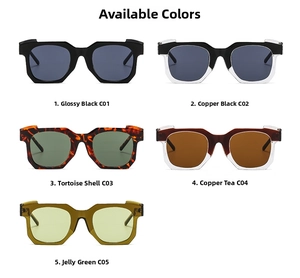 Selection of five polygon geometric sunglasses in various colors including black and tortoiseshell