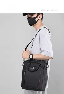 Detail of black business crossbody bag showing durable nylon texture and WEPOWER logo