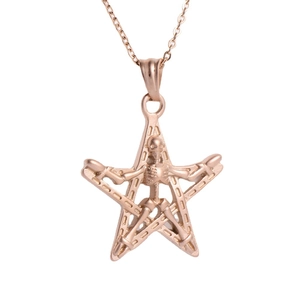 Gothic rose gold necklace featuring a star pendant with a skeleton skull relief design
