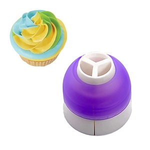 Three-color Russian piping tip coupler with a decorated tricolor cream cupcake