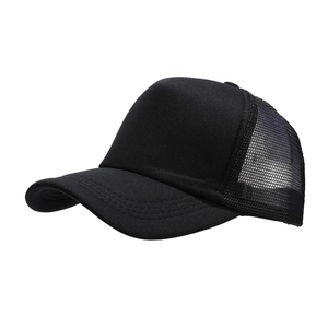 Classic black two-tone trucker hat with breathable mesh and curved brim for outdoor sports
