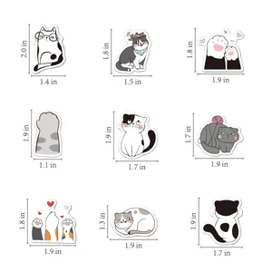 Size specifications in inches for various waterproof cartoon cat stickers and cat paw decals