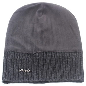 Men's winter dark grey fleece beanie with Sport metal logo and ribbed knit cuff