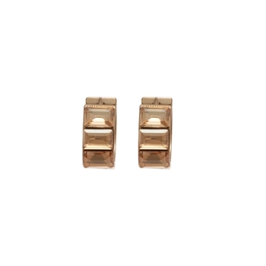 Elegant rose gold square hoop earrings featuring three stacked amber crystals for women