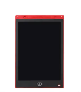 Detail of red 8.5 inch LCD writing tablet featuring a central one-click erase button