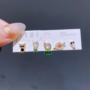 5-piece gold fairy tale earring set with colorful zircon and S925 silver needles