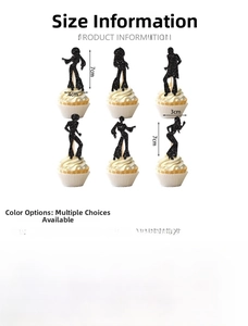 Disco cupcake toppers set with black glitter paper dance silhouettes and size markers