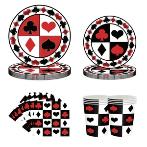 Las Vegas poker casino theme party supplies with disposable plates, cups, and napkins