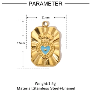 Dimensions techniques du pendentif doré carré avec cœur en émail bleu et motif rayons