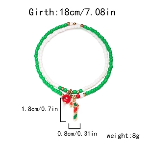 Christmas beaded bracelet detail showing dimensions 18cm length and candy cane charm size
