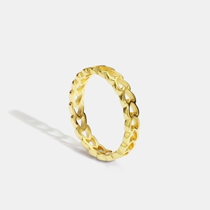 Minimalist Hollow Heart Link Chain Ring For Women Gold Plated Copper Heart Pattern Stackable Finger Ring Fashion Jewelry Accessory Gift