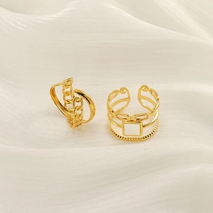 Ensemble de bagues géométriques évidées en acier inoxydable plaqué or 18 carats