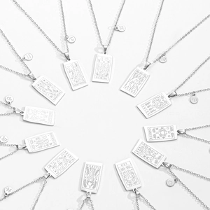 Macro view of 12 zodiac constellation rectangular pendants in silver stainless steel finish