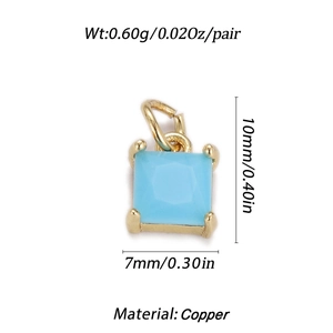 Detail of 10mm gold plated heart zircon charm with dimensions and copper material specs