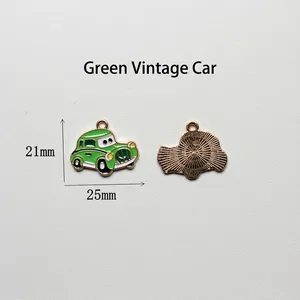 Detailed view of a green vintage car alloy charm measuring 25mm by 21mm for DIY jewelry
