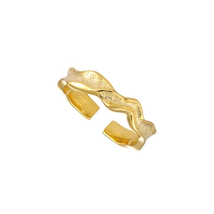 Irregular S925 sterling silver golden wave ring with smooth and frosted textures