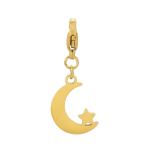 Polished gold titanium steel moon and star pendant charms with lobster clasp