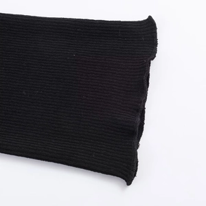 Close-up detail of the black ribbed knit fabric texture on this off-shoulder women's top
