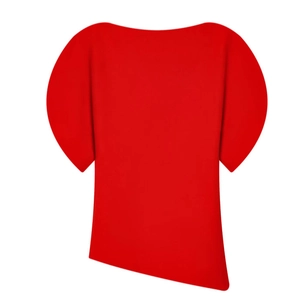 Fashionable red women's top featuring puff short sleeves and asymmetric hemline