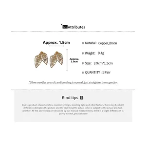 Tableau des tailles pour boucles d'oreilles feuilles dorées en cuivre et zircon