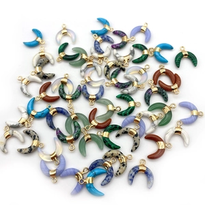 Crescent-shaped natural stone pendants with gold metal ends for DIY jewelry making