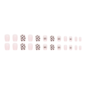 Set unghie finte ballerina corte con stampa leopardata rosa cuore e arcobaleno