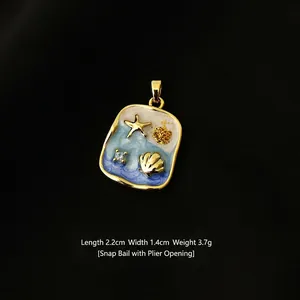 Macro view of vintage ocean pendant with starfish detail and dimensions 2.2cm by 1.4cm