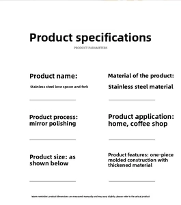 Detailed chart showing stainless steel heart spoon and fork set product parameters