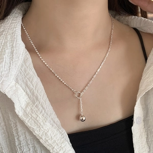 925 Sterling silver double layer necklace with beads and Y-shaped chain on model