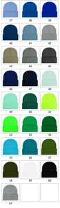 Grid layout showing 25 solid colors of knitted beanies with numbering from 37 to 61