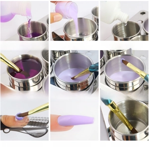 Professional 3-piece stainless steel nail art cup set for liquid and powder application