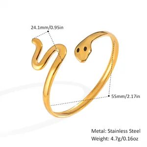 Vue détaillée d'un bracelet serpent doré avec indications de poids et dimensions