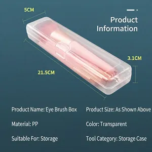 Clear PP makeup brush storage box with secure latch and multiple pink brushes