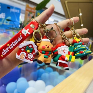Christmas PVC soft glue keychains featuring Santa and reindeer held by hand