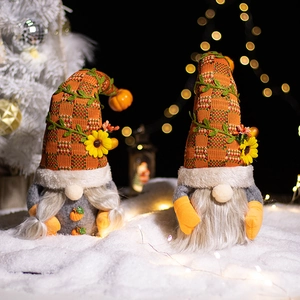 Autumn Harvest Faceless Gnome Plush With Plaid Knitted Hat Sunflower Pumpkin Decor Thanksgiving Christmas Home Ornament