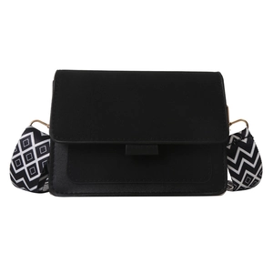 Borsa a tracolla minimalista in pelle PU nera con tracolla larga a motivi geometrici